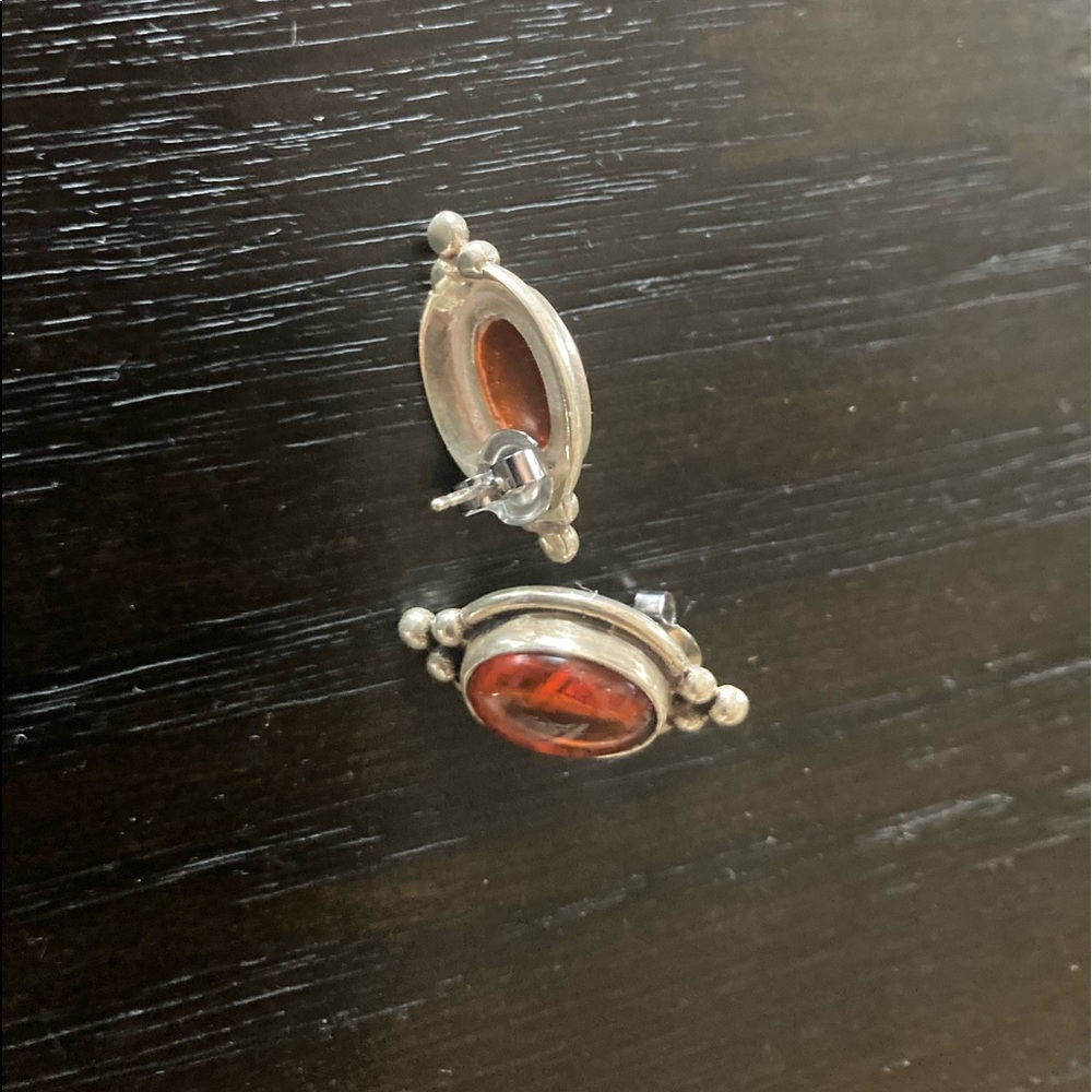 Amber sterling silver post earrings